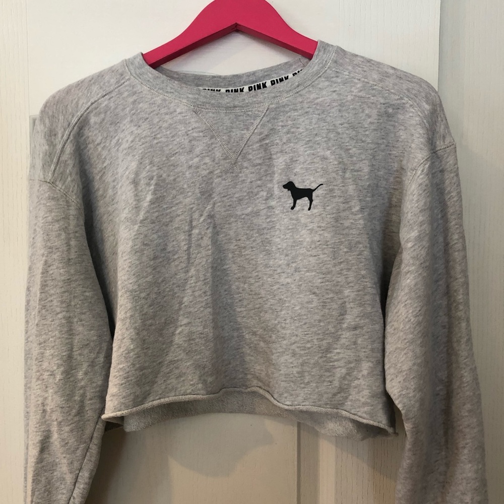 Gray PINK Crop Top Sweatshirt